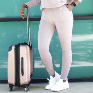 High Waisted Slim Fit Cuffed Joggers (Blush)